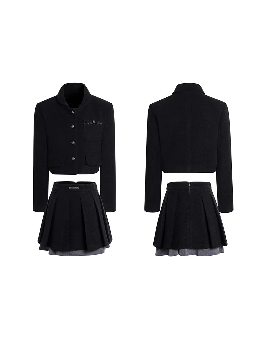 Short coat pleated skirt set