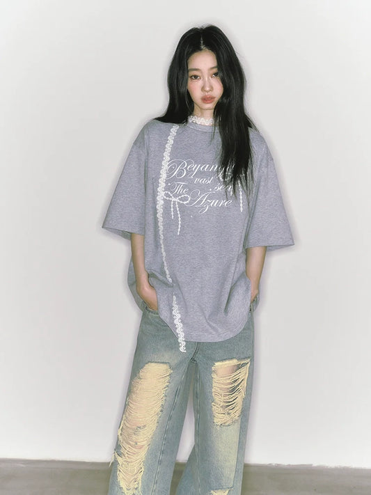 Rundhalsbedrucktes oversized T-Shirt 