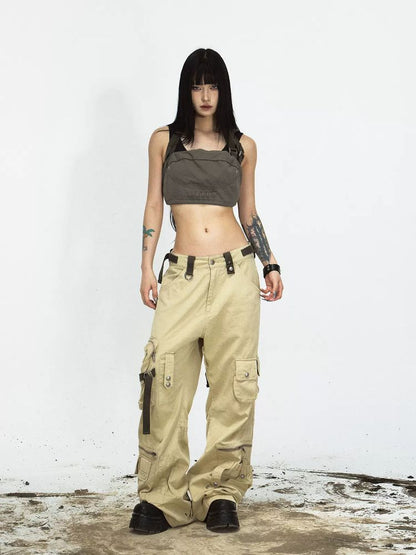 Multi-pocket straight cargo pants