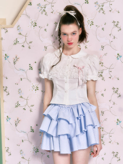 Doll color lace short sleeve shirt