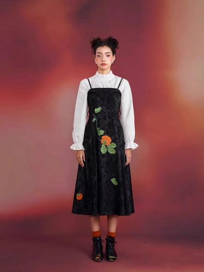 Chinese style embroidery suspender dress