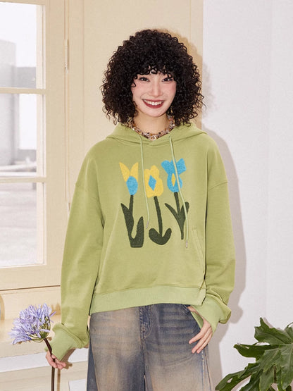 Hooded top embroidered sweatshirt