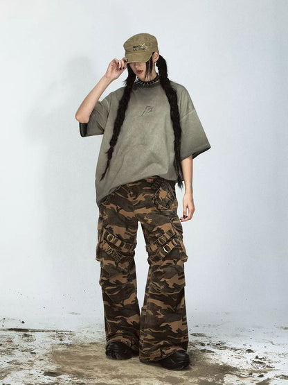 Camouflage retro style casual pants