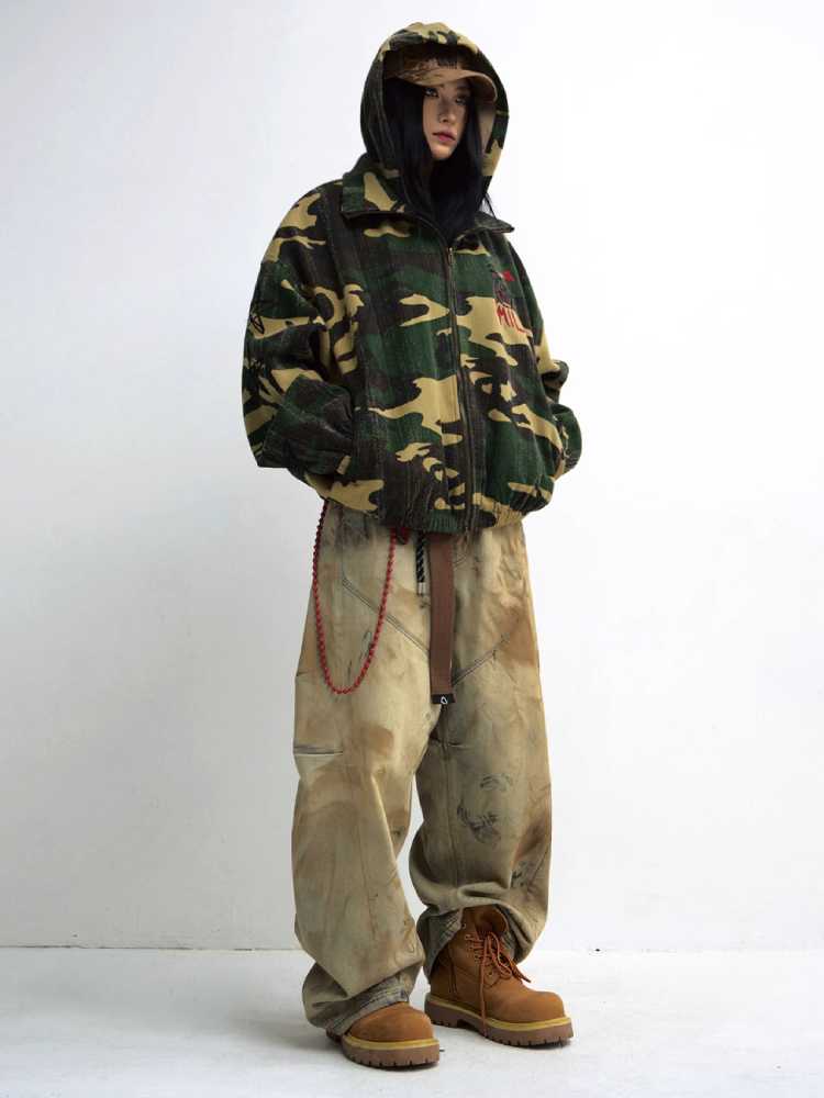 Punk camo hooded jacket