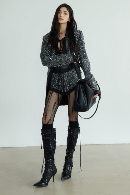 Dark Slim Sequin Jacket Set-Up