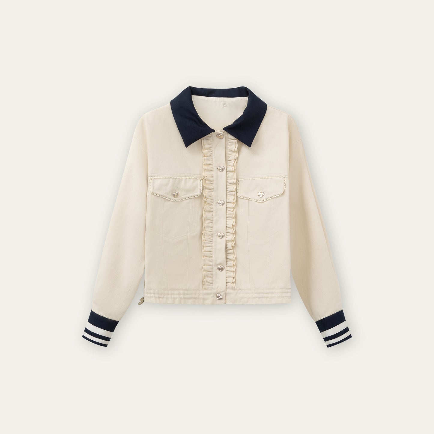 Beige Navy Collar Jacket Set-Up