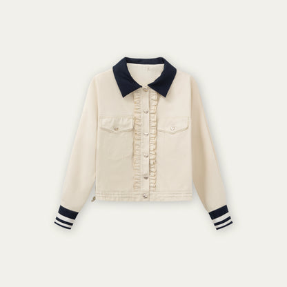 Beige Navy Collar Jacket Set-Up