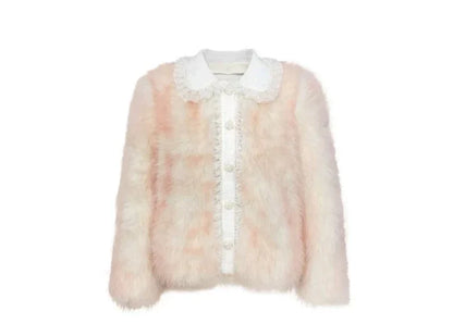 Lace short fur coat