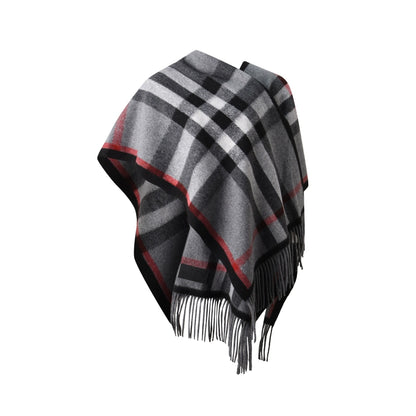 Wool Blend Plaid Cape Cardigan