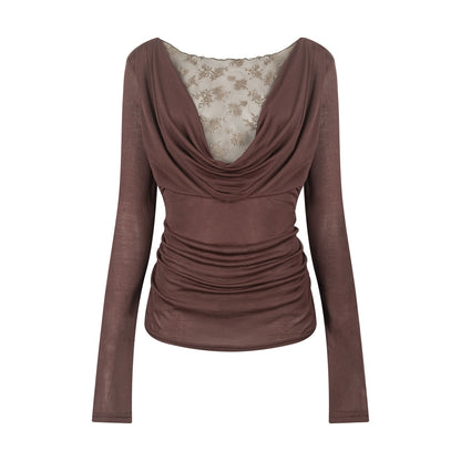 Spliced Long Sleeve Swing Collar T-Shirt