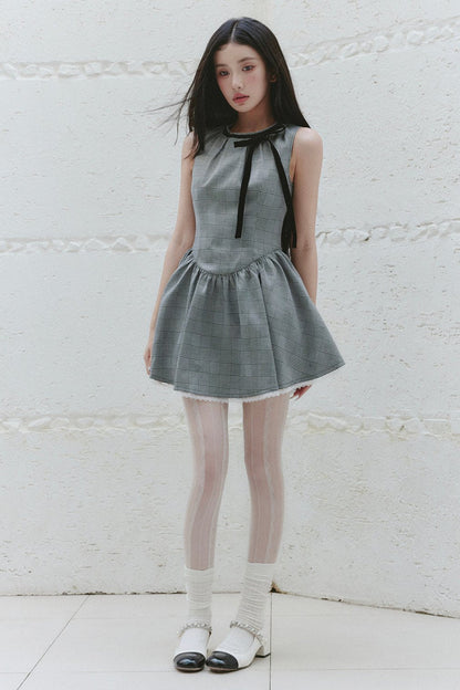 Premium Gray Houndstooth Vest Dress