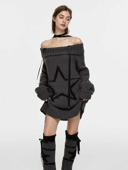 One-shoulder wool sweater and leg warmers