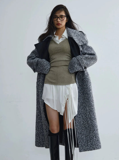 Retro woolen long coat