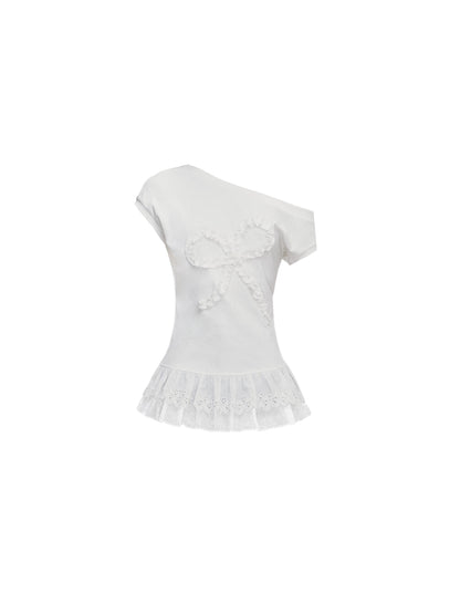 Slanted Shoulder Korean Lace Top