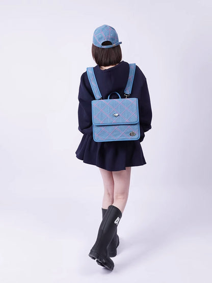 Plaid denim one-shoulder backpack