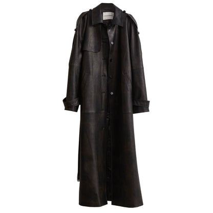 leather heavy maxi trench coat