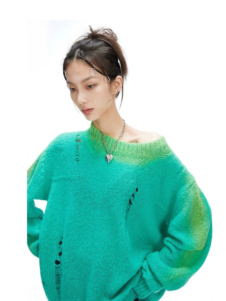 Round neck pullover mohair sweater