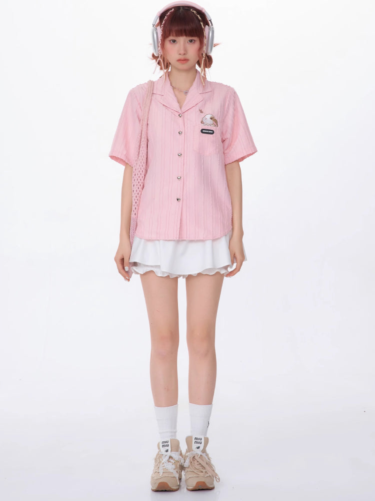 Rabbit embroidery short sleeve shirt