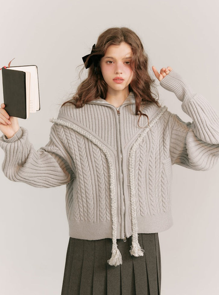 Knitted Lapel Zipper Cardigan Coat