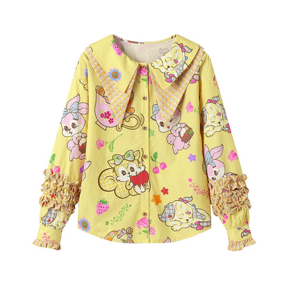 Yellow Ruffled Animal Print Shirt