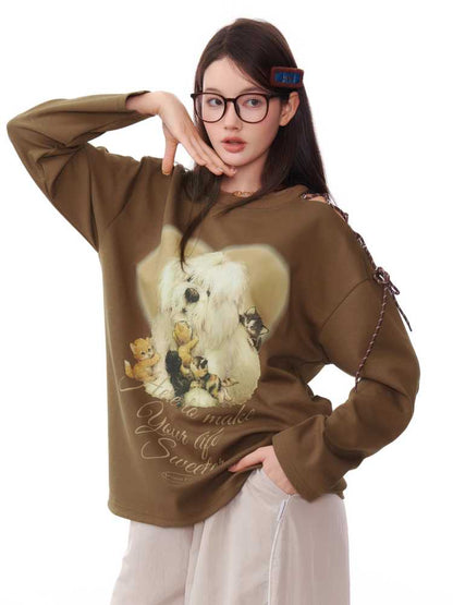 Retro off-shoulder long-sleeve T-shirt