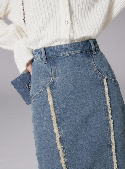 Retro raw denim skirt set