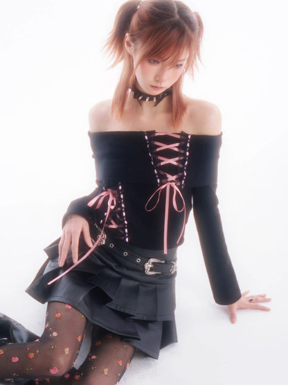 Lace strap one shoulder knit