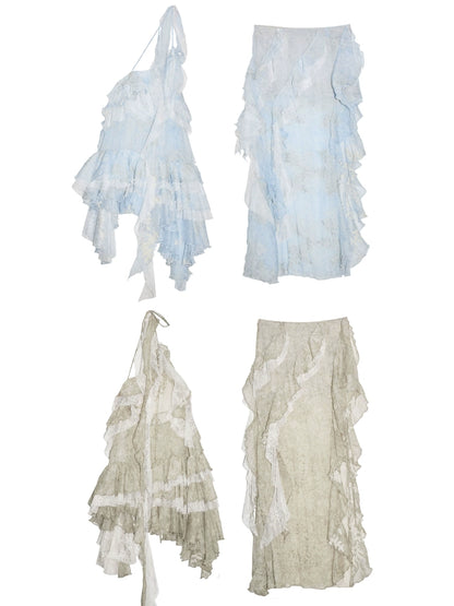 Ruffle Embroidered Skirt Set-Up