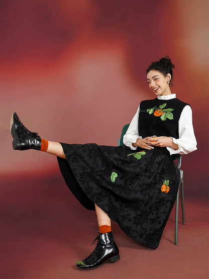 Chinese style embroidery suspender dress