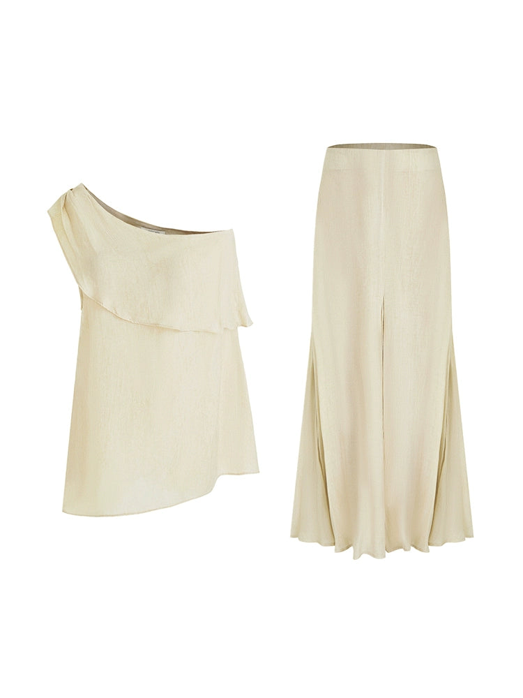One-Shoulder Draped Two-Piece Set-Up