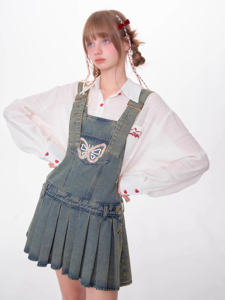 Denim suspender skirt