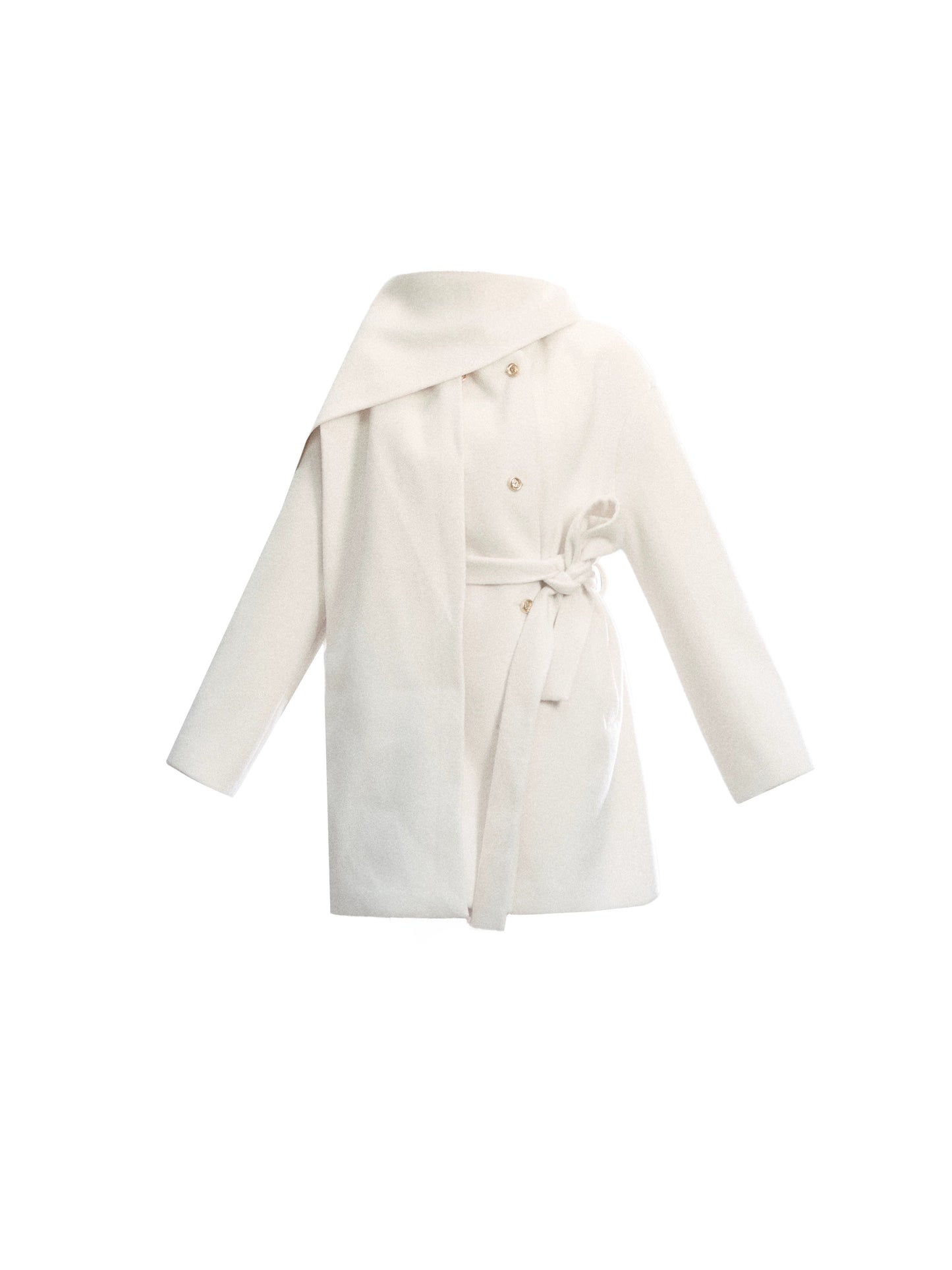 White Lace-Up Woolen Jacket