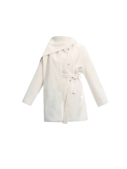 White Lace-Up Woolen Jacket