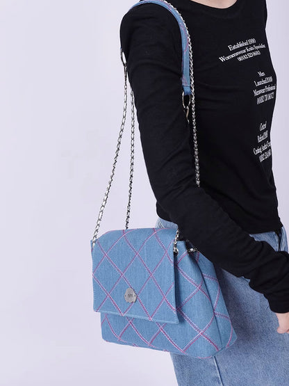 Denim plaid shoulder bag