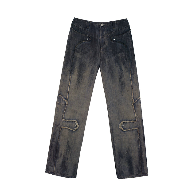 Brushed Retro Straight-Leg Punk Jeans