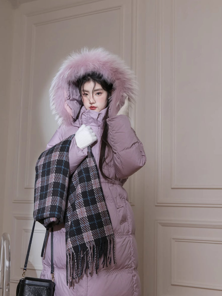 Purple diamond long down jacket