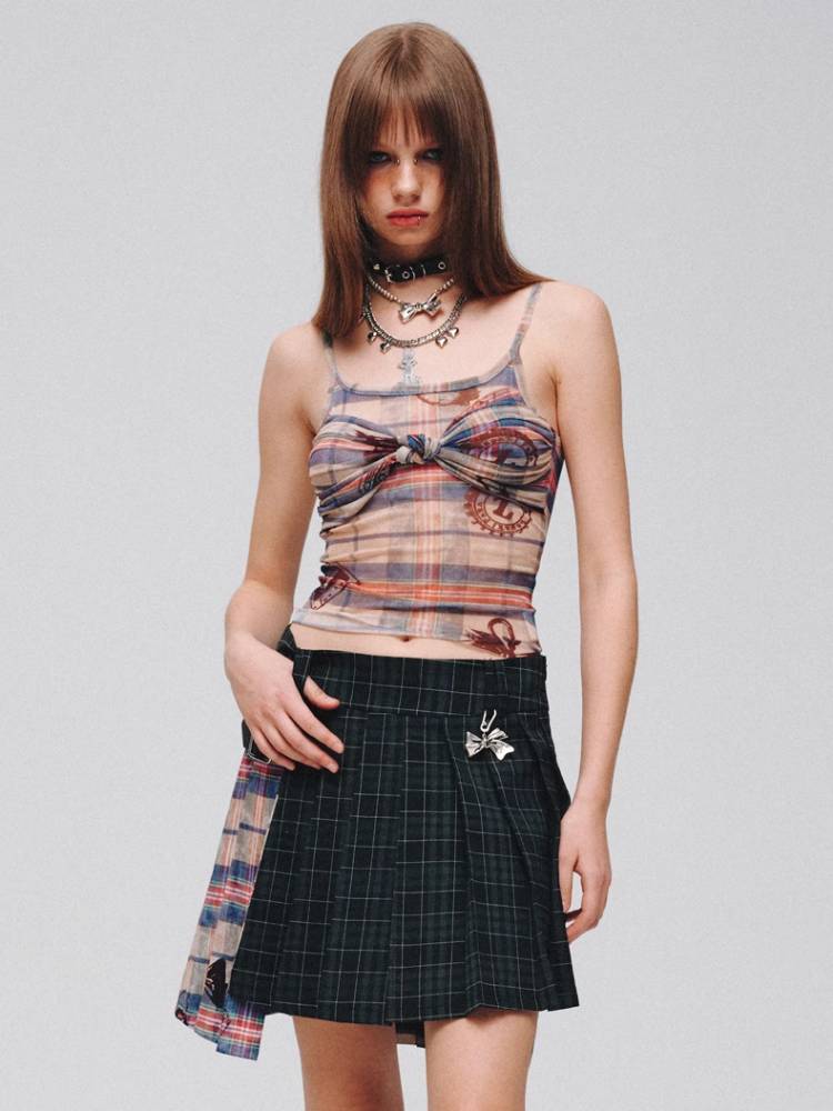 Plaid ribbon camisole