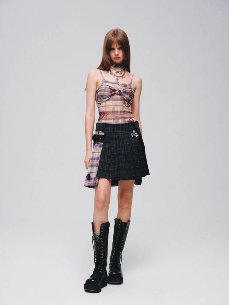 Plaid ribbon camisole