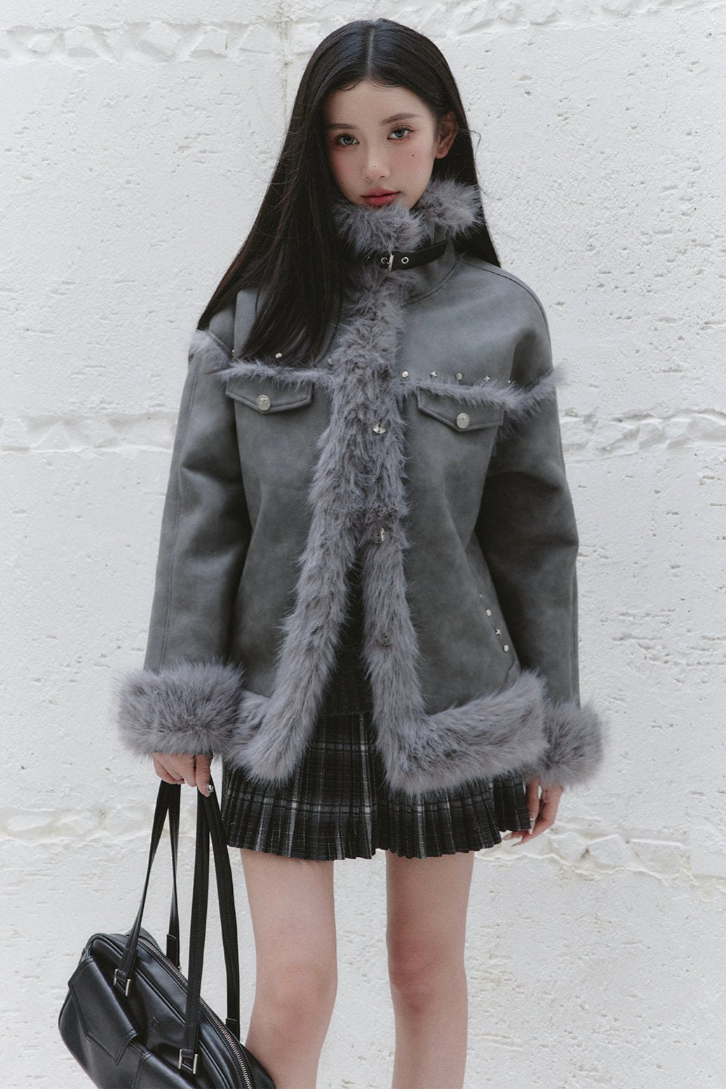 Gray Korean Versatile Fur Jacket