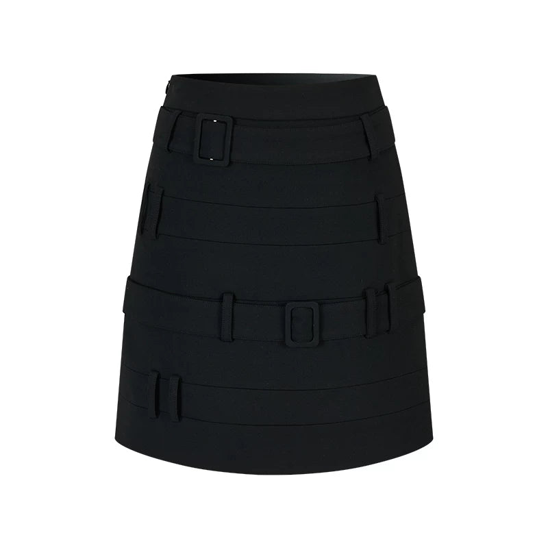 Faux Belt A-Line Skirt
