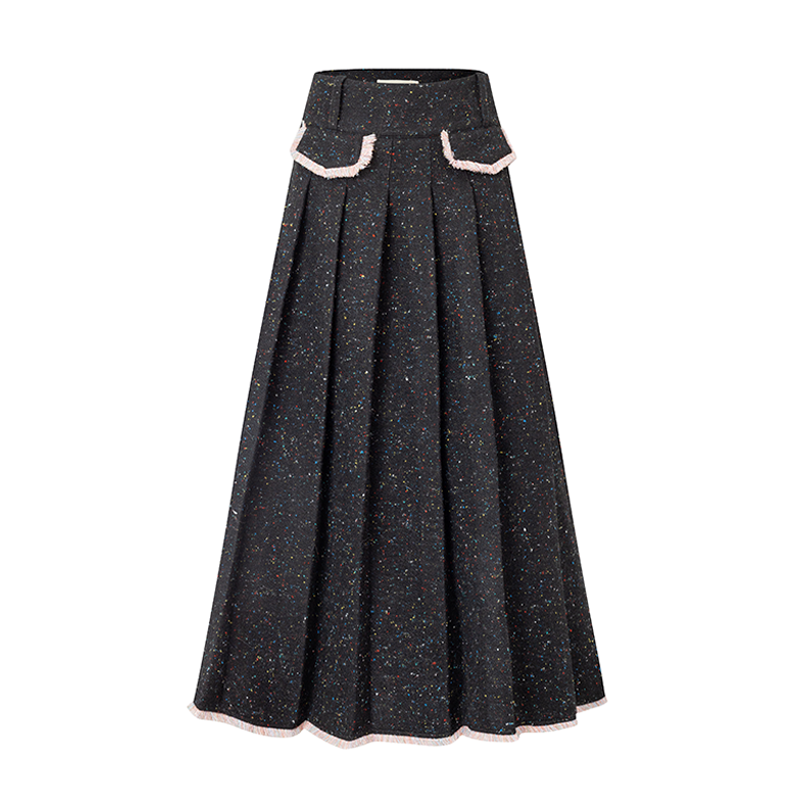 Wool coat pleated long skirt set