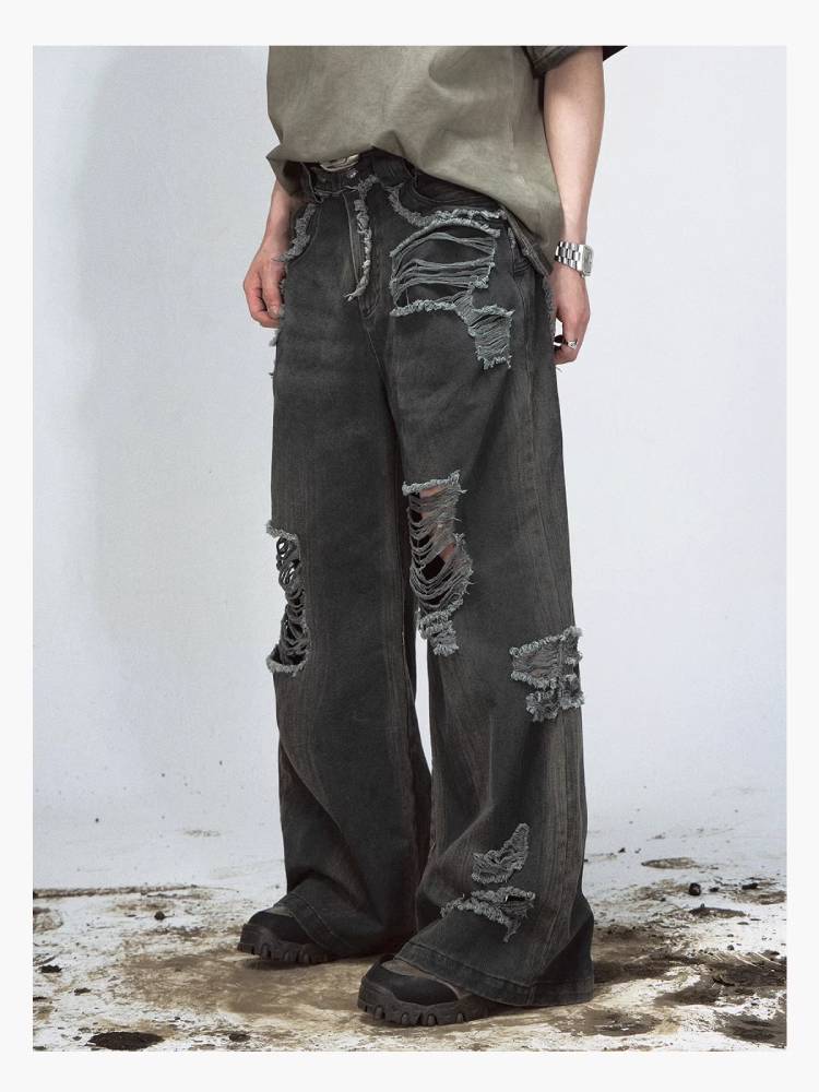 Distressed loose wide leg pants