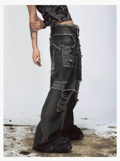 Distressed loose wide leg pants