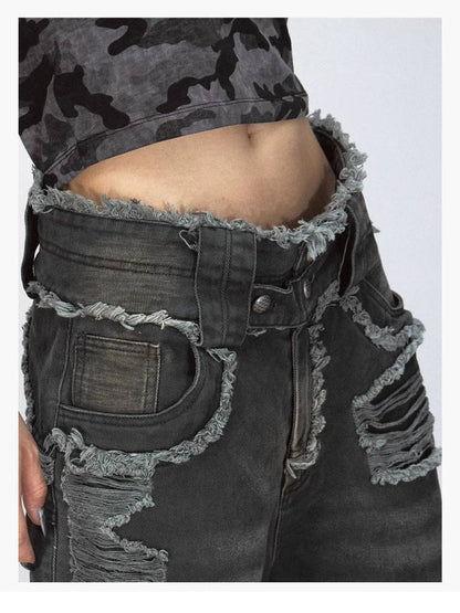 Distressed loose wide leg pants