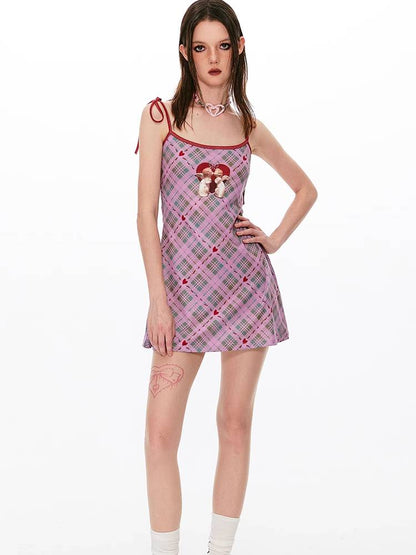 Plaid trap waist dress