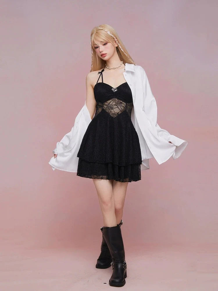 See-through suspender dress