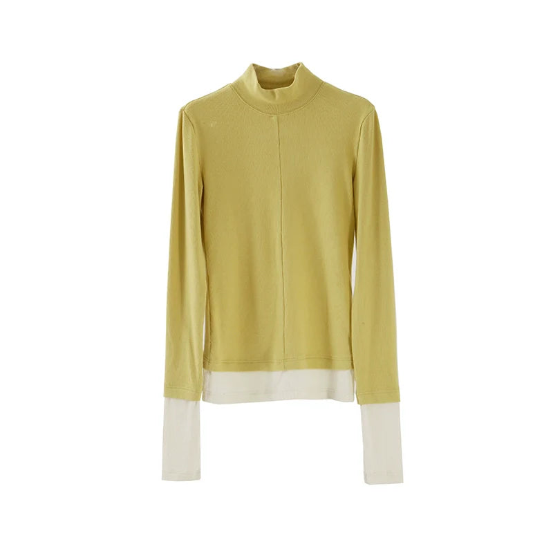 high neck long-sleeved T-shirt