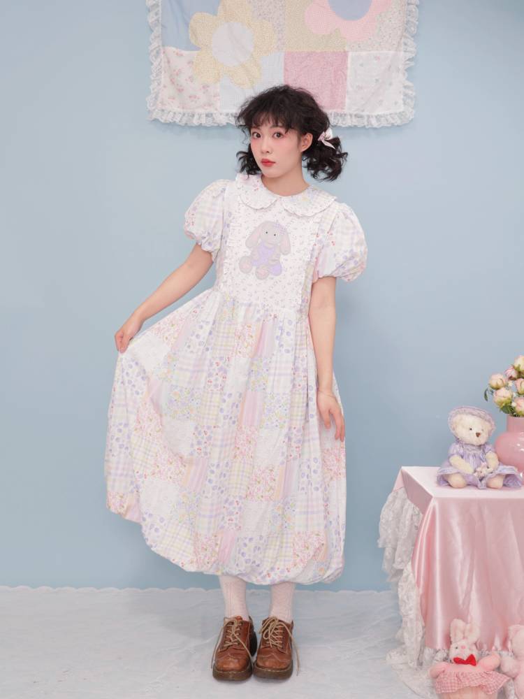 Bunny patchwork collar dress