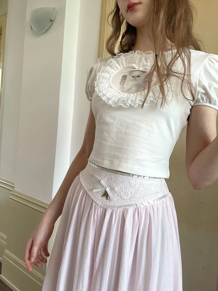 Ribbon lace splicing long skirt