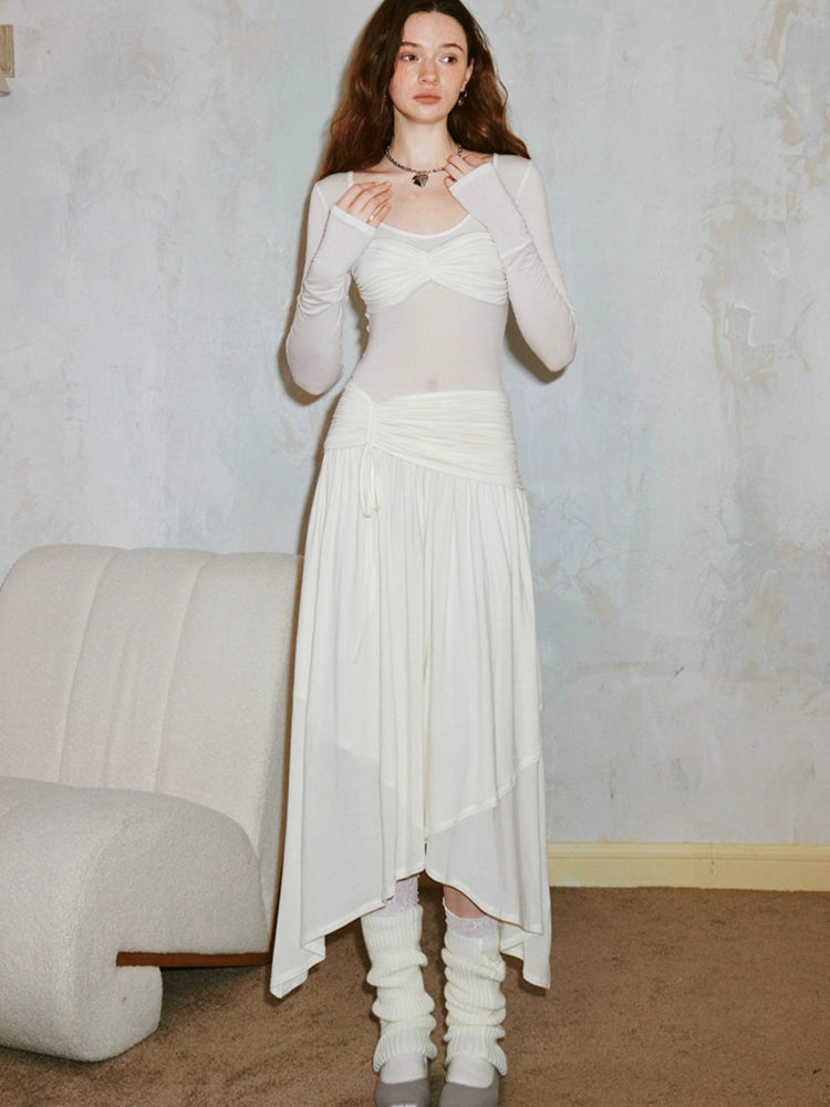 Long sleeve pleated dress